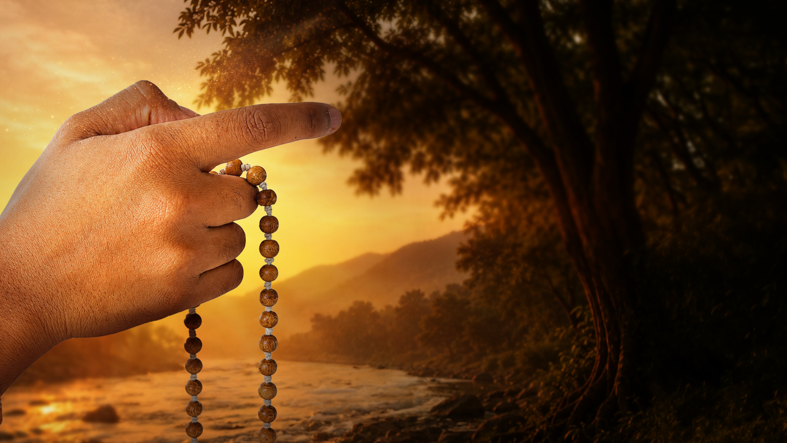 A devotee chanting with japa beads for the Koti Japa Yagna